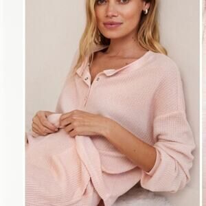 Z Supply Snuggle Up Waffle Thermal Long Sleeve Henley Top Medium Vintage Pink